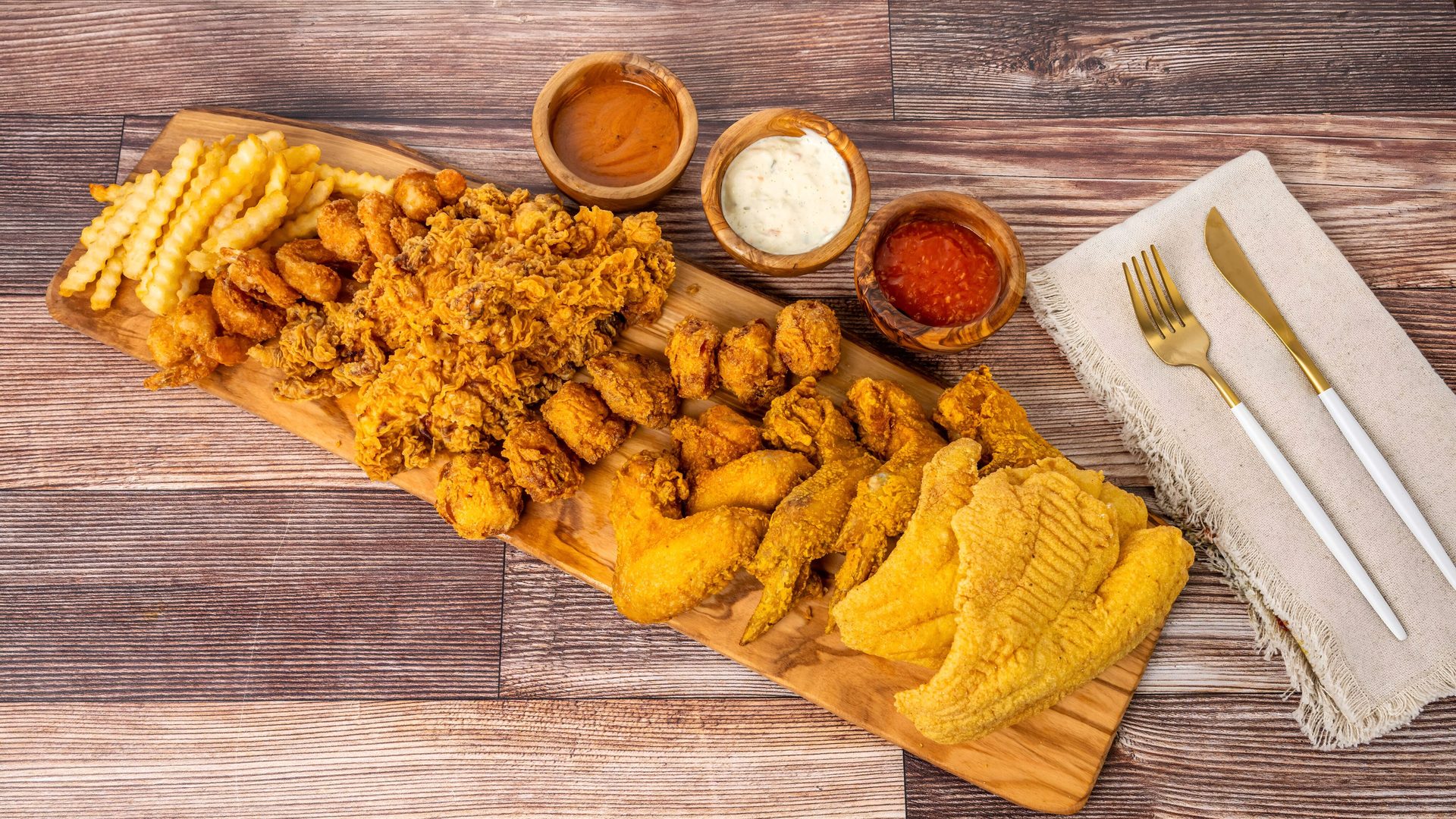 Fried fish, shrimp, and chicken done right